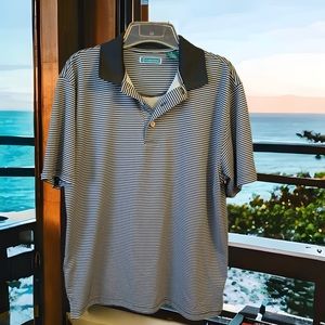 Cubavera Mens Golf Polo Shirt Striped Black & Gray Med Pineapple Embossed Sleeve